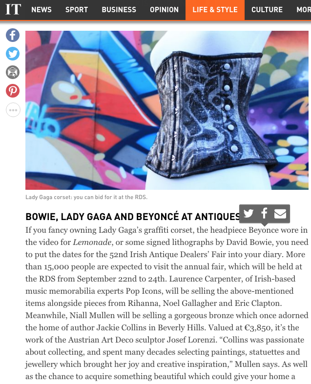 Pop Icons MUSIC MEMORABILIA EXPERT INTERVIEWED BY THE IRISH TIMES